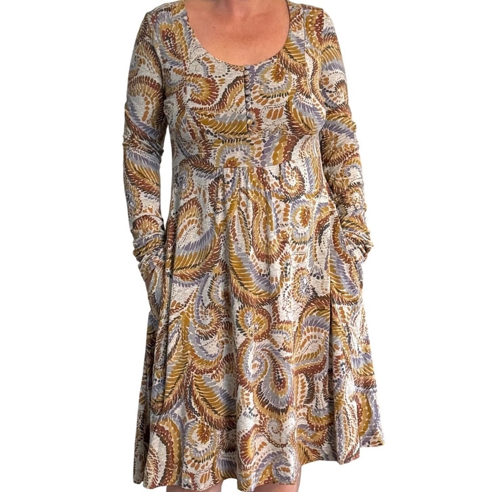 RicRac Womens Artsy Maximalist Cottagecore Boho Midi‎ Longsleeve Dress S Pockets